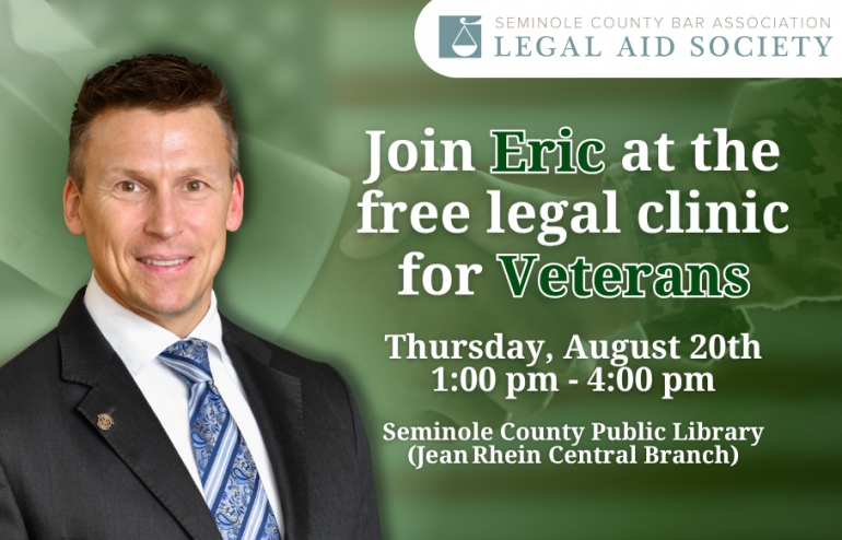 Eric offers free legal advice and guidance to veterans at the Seminole County Public Library (Jean Rhein Central Branch)