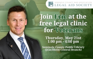 Eric offers free legal advice and guidance to veterans at the Seminole County Public Library (Jean Rhein Central Branch)