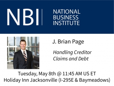 Brian Page presents at NBI&#039;s Estate Administration From Start to Finish seminar on Handling Creditor Claims and Debt