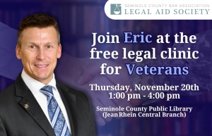 Eric offers free legal advice and guidance to veterans at the Seminole County Public Library (Jean Rhein Central Branch)