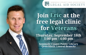 Eric offers free legal advice and guidance to veterans at the Seminole County Public Library (Jean Rhein Central Branch)