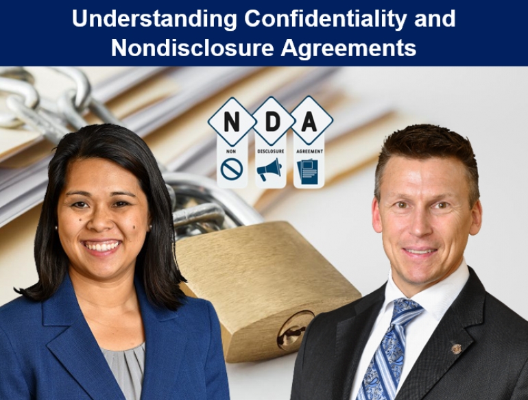 Eric and Kathryn discuss confidential information &amp; nondisclosure agreements with emphasis for the medical &amp; technology professional in their seminar, &quot;Understanding Confidentiality and Nondisclosure Agreements&quot; via Live National Webinar