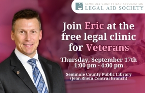 Eric offers free legal advice and guidance to veterans at the Seminole County Public Library (Jean Rhein Central Branch)