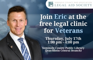 Eric offers free legal advice and guidance to veterans at the Seminole County Public Library (Jean Rhein Central Branch)